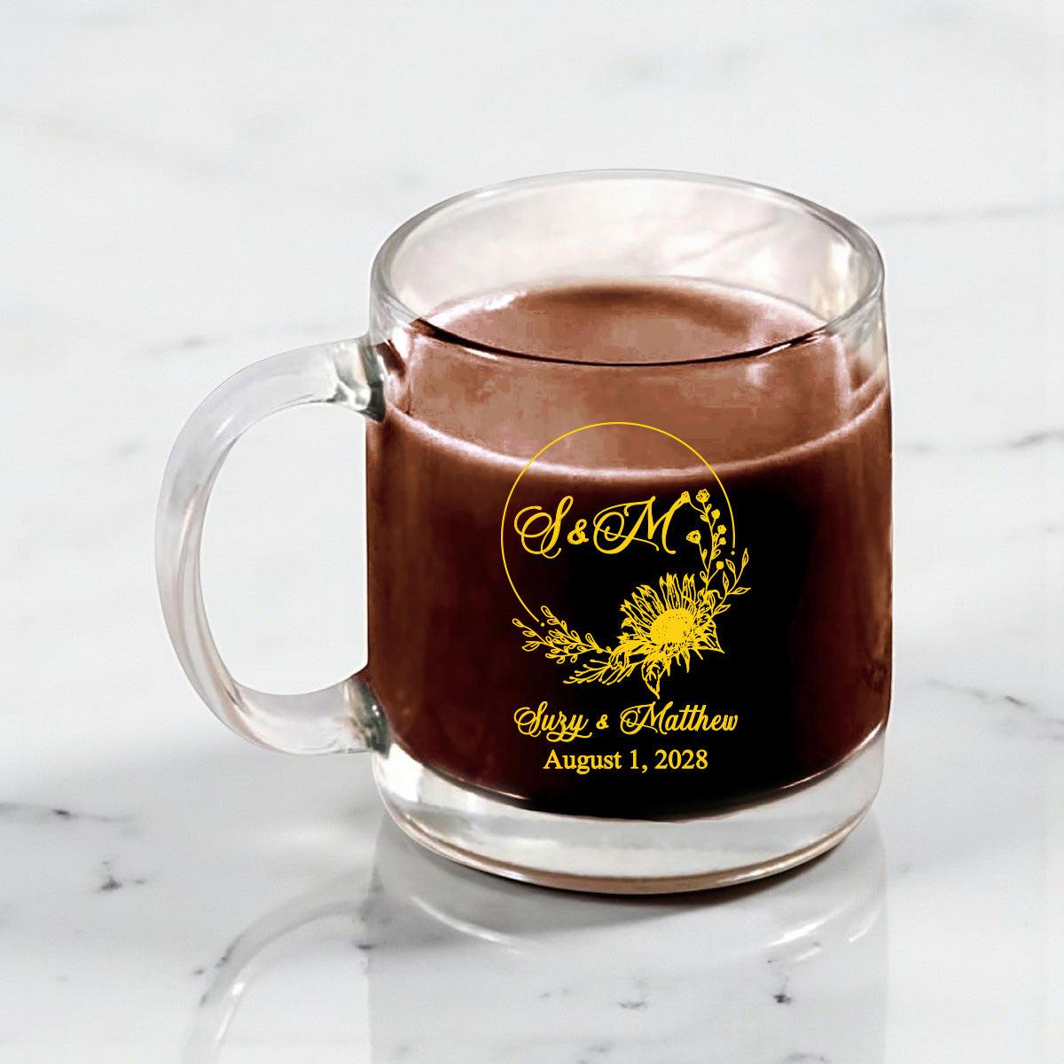 Sunflower Personalized Clear Glass Coffee Mug (Set of 18)