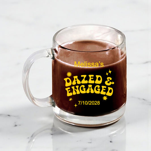 Dazed And Engaged Personalized Clear Glass Coffee Mug (Set of 18)