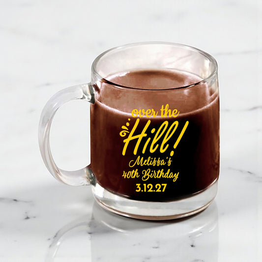 Adult Birthday Personalized Clear Glass Coffee Mug (Set of 18)