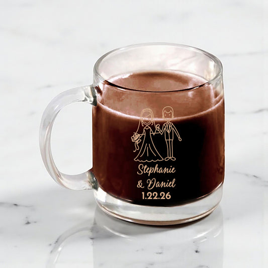 Wedding Personalized Clear Glass Coffee Mug (Set of 18)