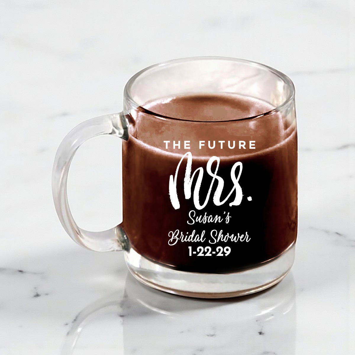 Bridal Shower Personalized Clear Glass Coffee Mug (Set of 18)