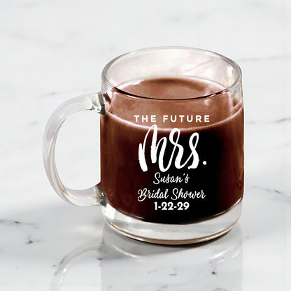 Bridal Shower Personalized Clear Glass Coffee Mug (Set of 18)