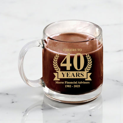 Cheers To Years Personalized Clear Glass Coffee Mug (Set of 18)