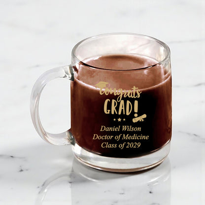 Congrats Grad Personalized Clear Glass Coffee Mug (Set of 18)