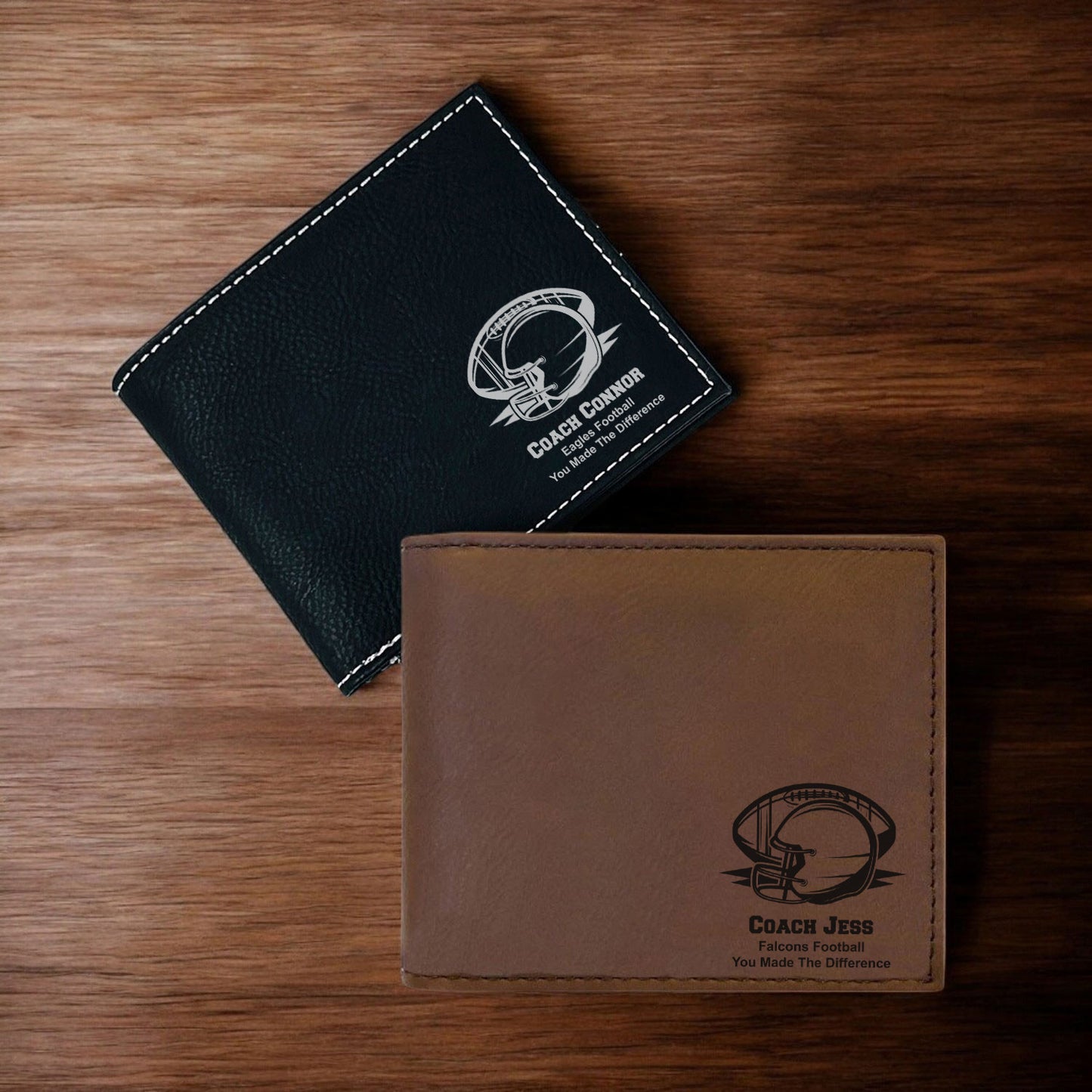 Football Personalized Leather Bi-Fold Wallet
