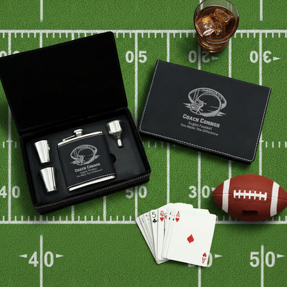 Football Personalized Leather Flask Set