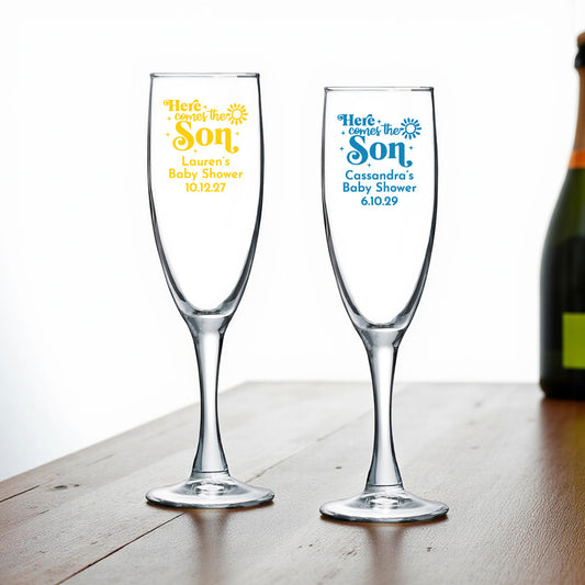 Here Comes The Son Personalized Champagne Glass (Set of 24)