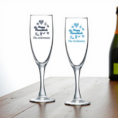 Happy Hanukkah Personalized Champagne Glass (Set of 24)
