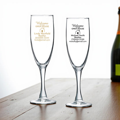 Welcome To Our Open House Personalized Champagne Glass (Set of 24)