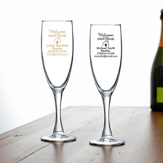Welcome To Our Open House Personalized Champagne Glass (Set of 24)