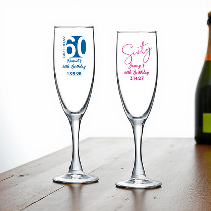 60th Birthday Personalized Champagne Glass (Set of 24)