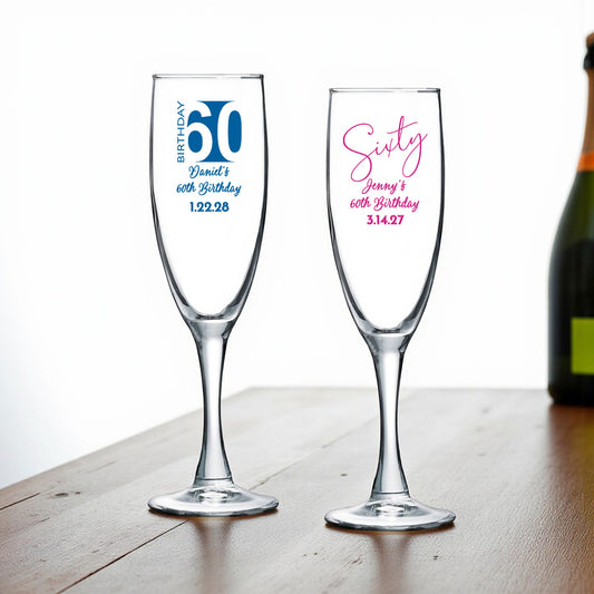 60th Birthday Personalized Champagne Glass (Set of 24)