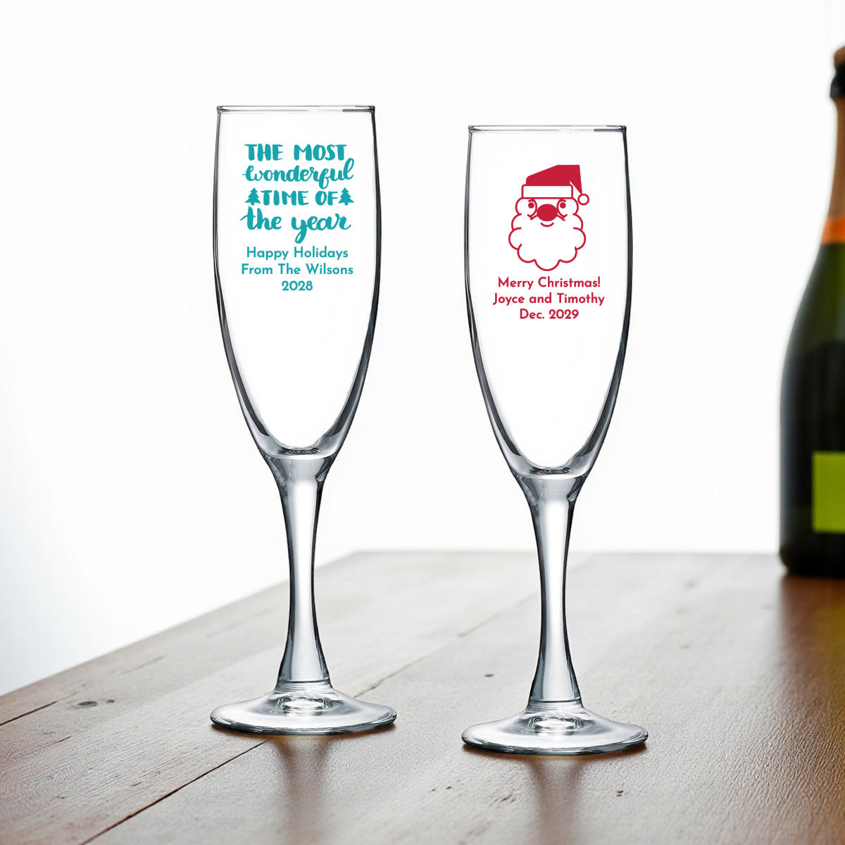 Holiday Christmas Personalized Champagne Glass (Set of 24)