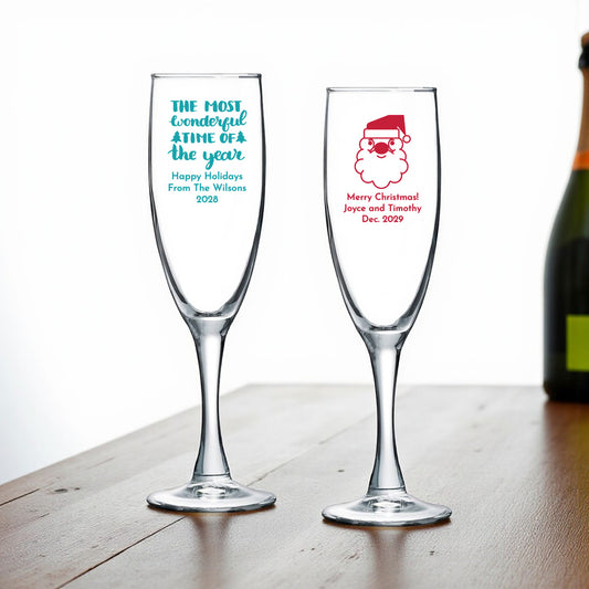 Holiday Christmas Personalized Champagne Glass (Set of 24)