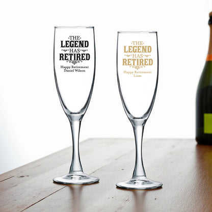 The Legend Has Retired Personalized Champagne Glass (Set of 24)