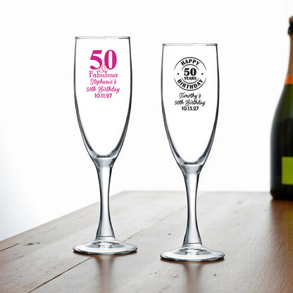 50th Birthday Personalized Champagne Glass (Set of 24)