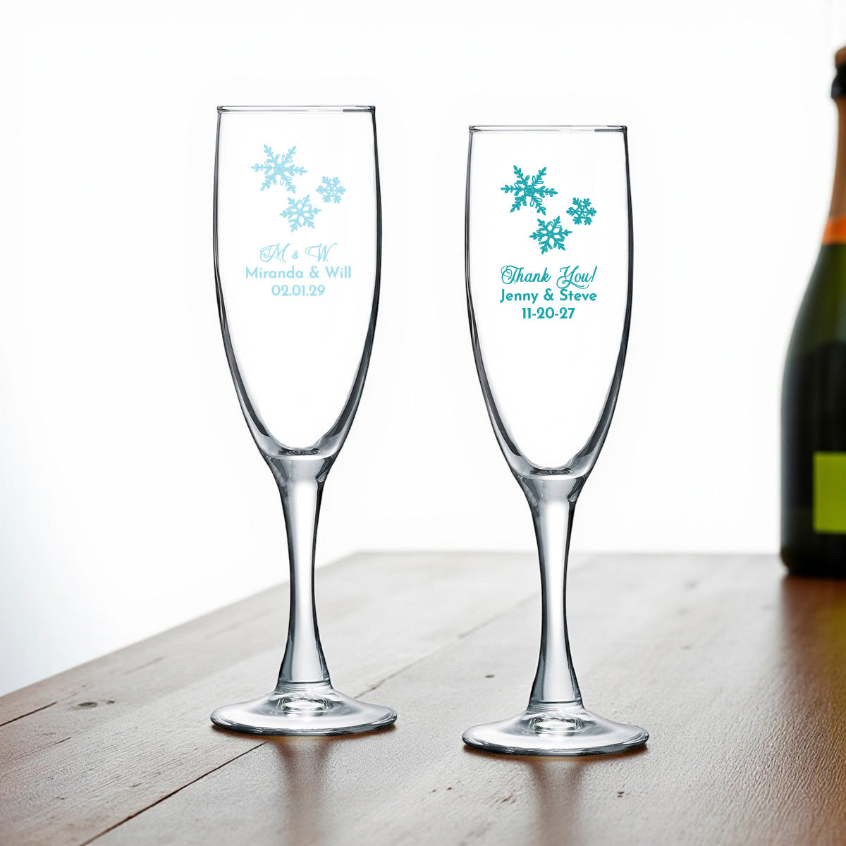 Snowflakes Personalized Champagne Glass (Set of 24)