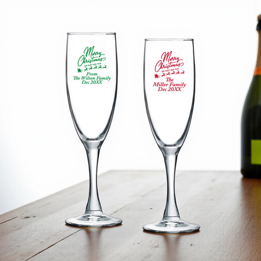 Merry Christmas Personalized Champagne Glass (Set of 24)