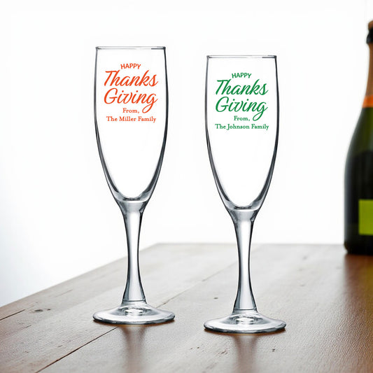 Happy Thanksgiving Personalized Champagne Glass (Set of 24)