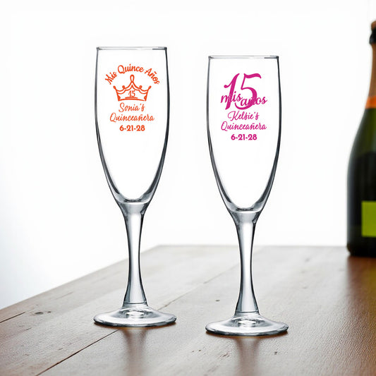 Quinceañera Personalized Champagne Glass (Set of 24)