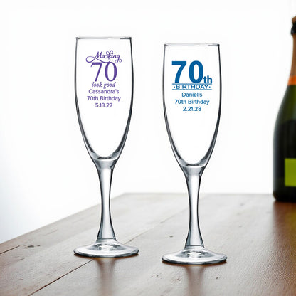 70th Birthday Personalized Champagne Glass (Set of 24)