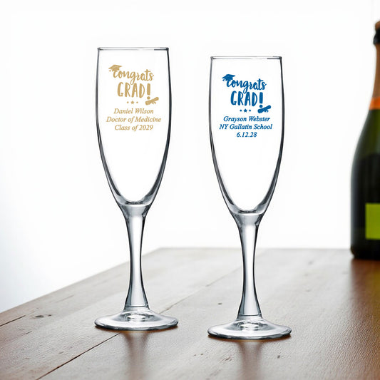 Congrats Grad Personalized Champagne Glass (Set of 24)