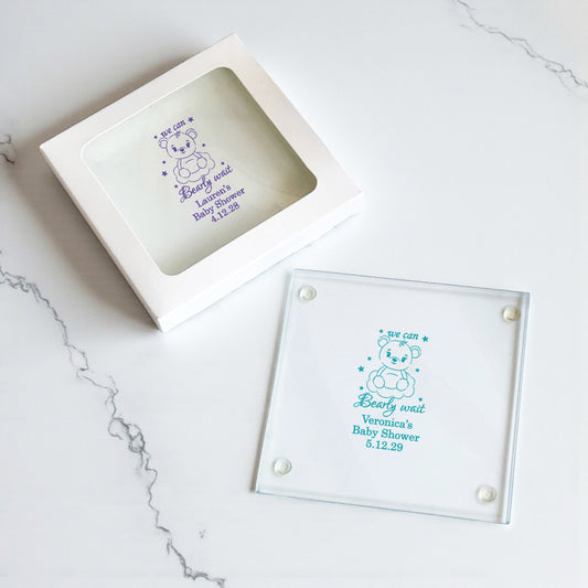 We Can Bearly Wait Personalized Glass Coaster (Set of 24)