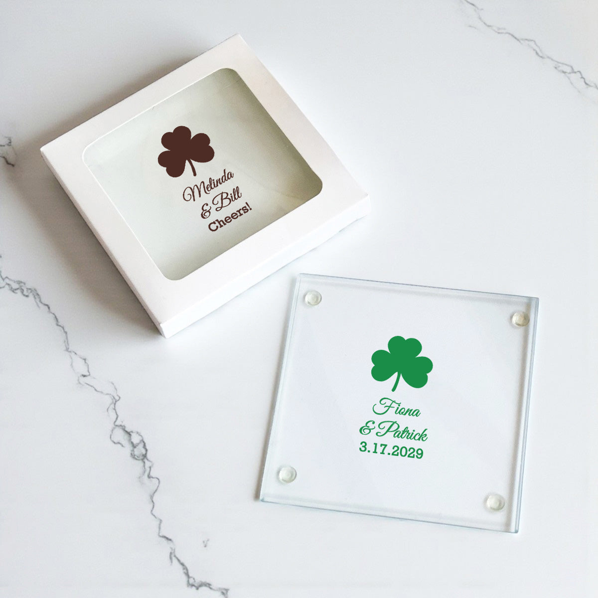 Irish Shamrock Personalized Glass Coaster (Set of 24)