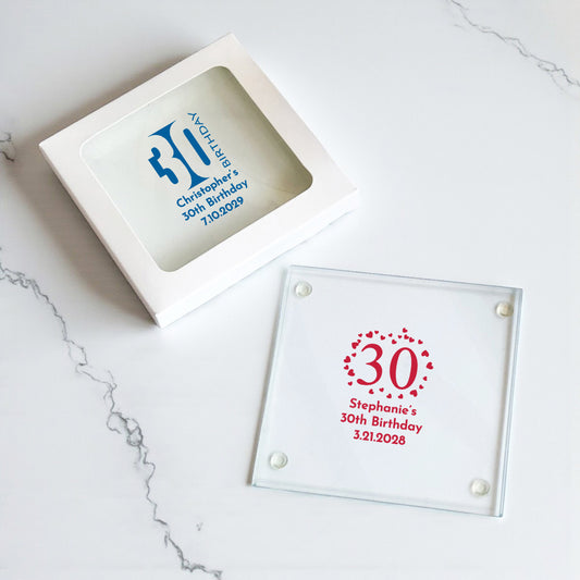 30th Birthday Personalized Glass Coaster (Set of 24)