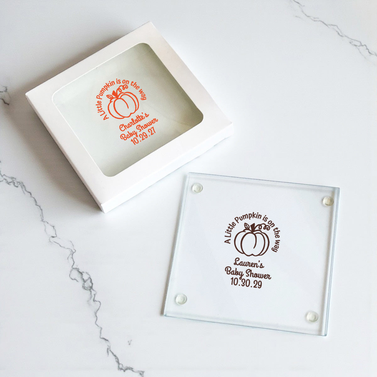 A Little Pumpkin Is On The Way Personalized Glass Coaster (Set of 24)