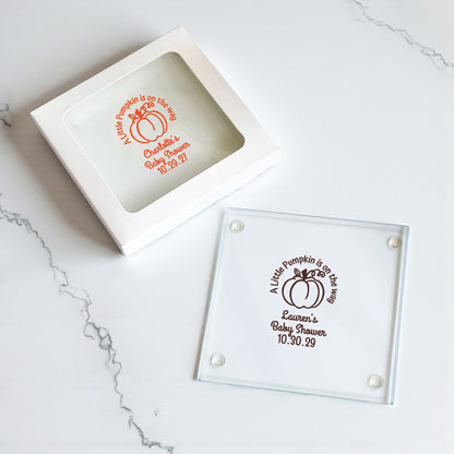 A Little Pumpkin Is On The Way Personalized Glass Coaster (Set of 24)