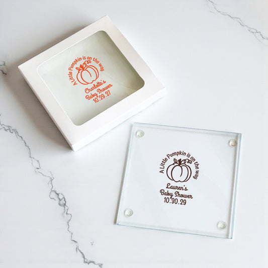 A Little Pumpkin Is On The Way Personalized Glass Coaster (Set of 24)