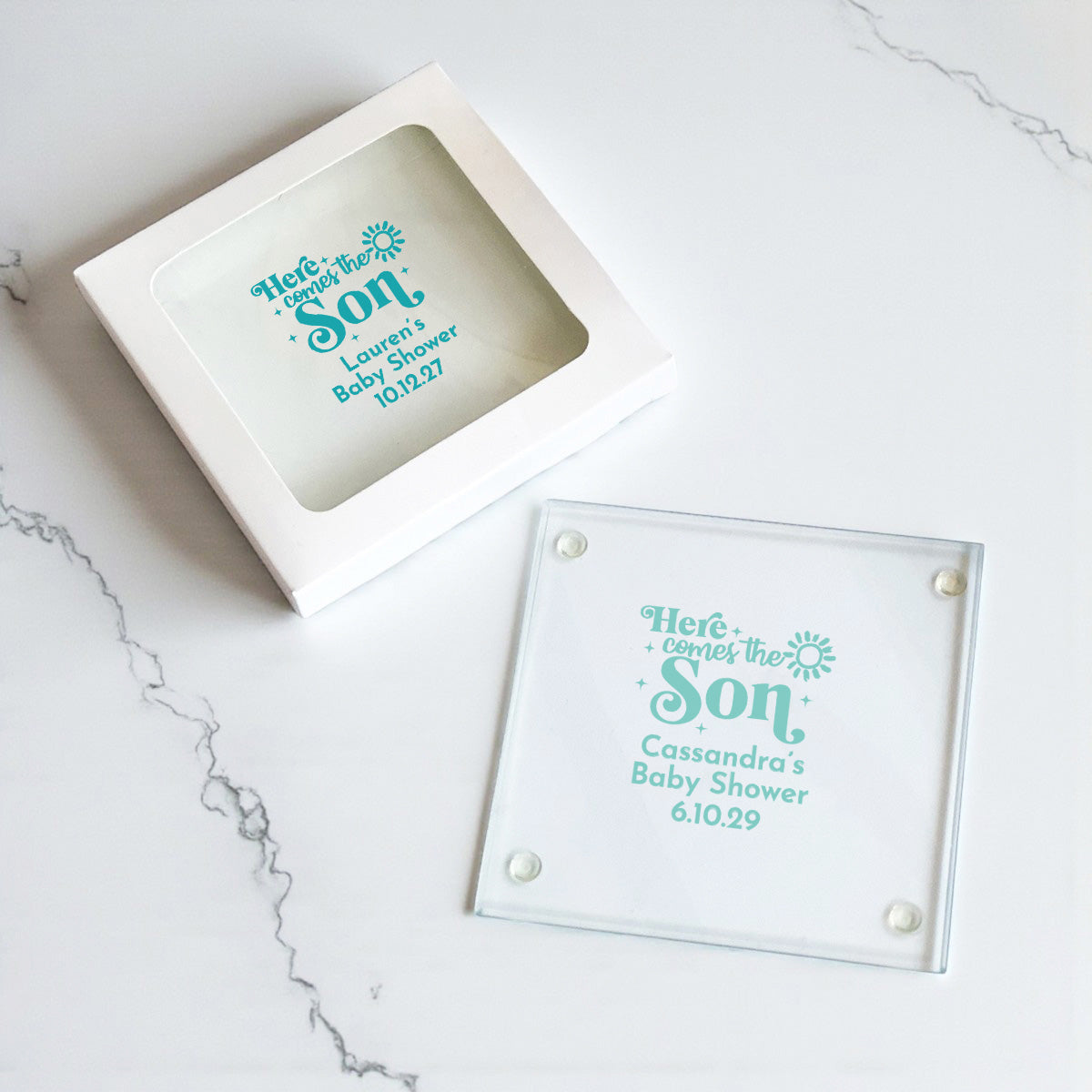 Here Comes The Son Personalized Glass Coaster (Set of 24)