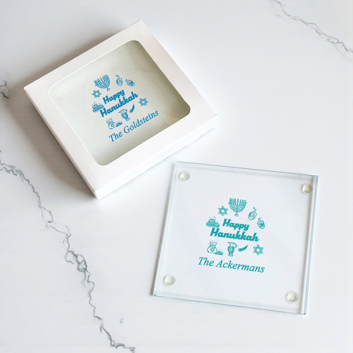 Happy Hanukkah Personalized Glass Coaster (Set of 24)