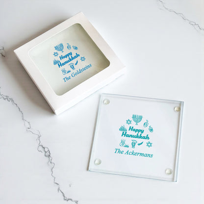 Happy Hanukkah Personalized Glass Coaster (Set of 24)