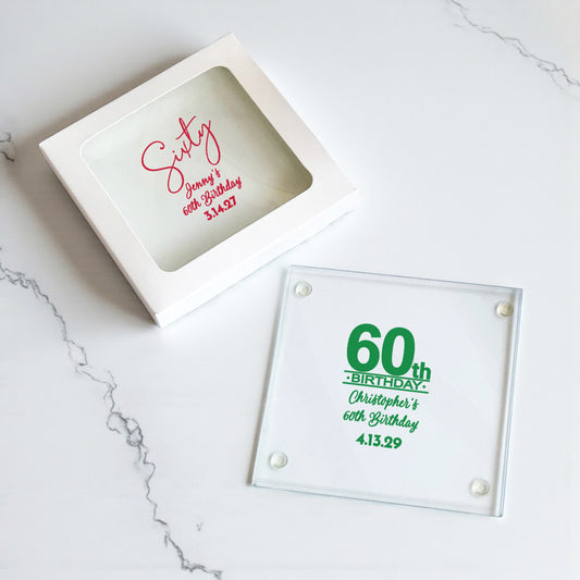 60th Birthday Personalized Glass Coaster (Set of 24)