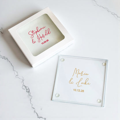 Couple Names Personalized Glass Coaster (Set of 24)