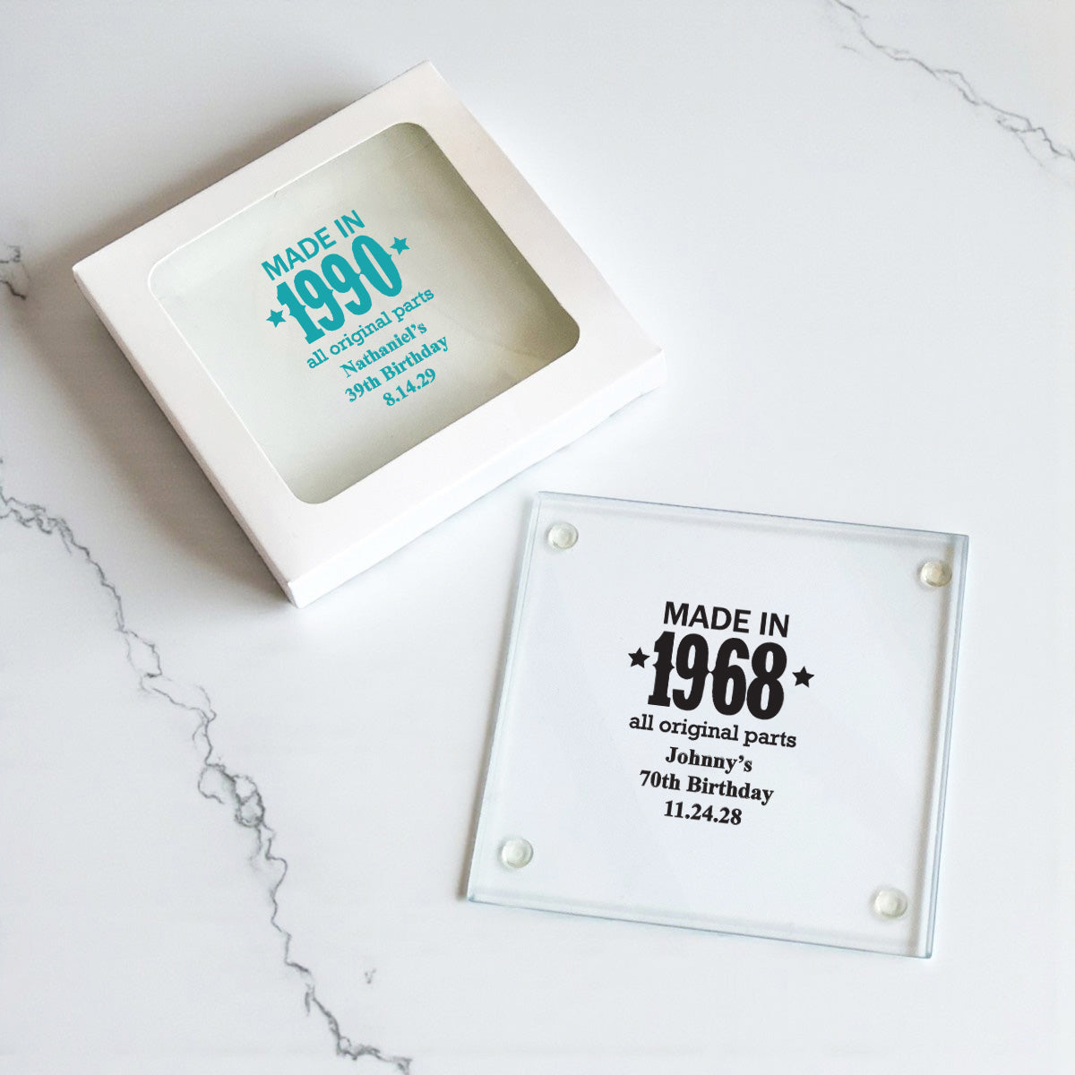 Made In Year All Original Parts Personalized Glass Coaster (Set of 24)