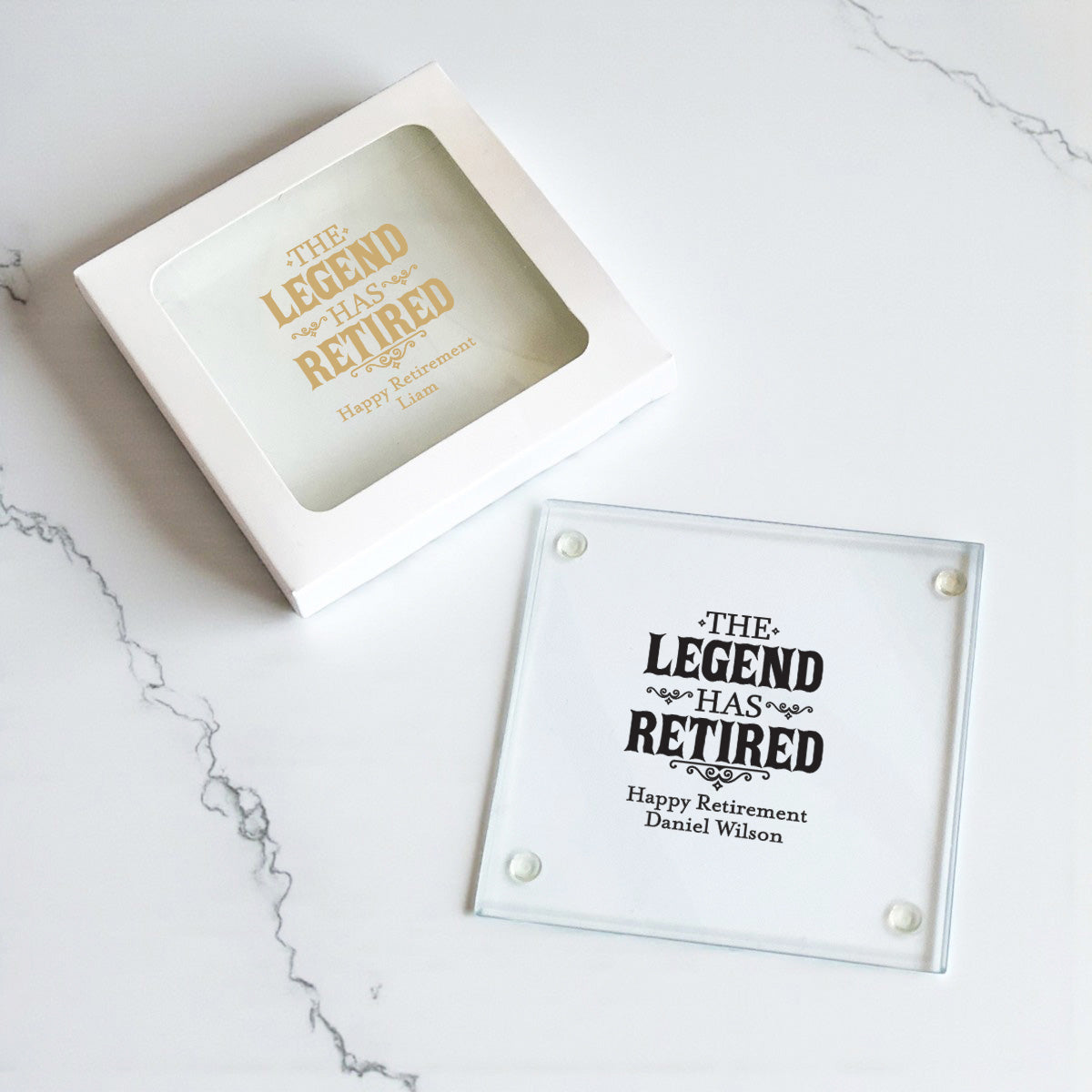 The Legend Has Retired Personalized Glass Coaster (Set of 24)