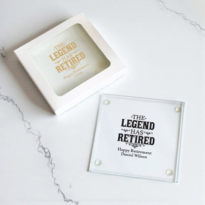 The Legend Has Retired Personalized Glass Coaster (Set of 24)