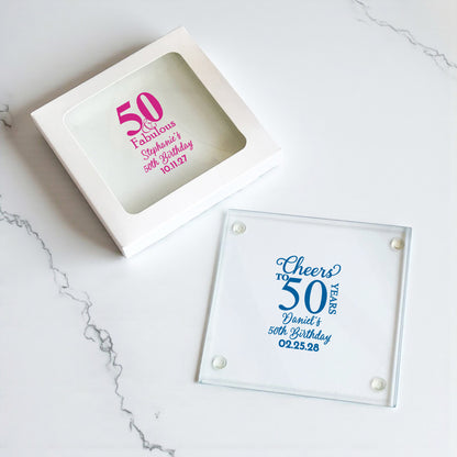50th Birthday Personalized Glass Coaster (Set of 24)