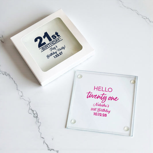 21st Birthday Personalized Glass Coaster (Set of 24)