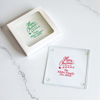 Merry Christmas Personalized Glass Coaster (Set of 24)