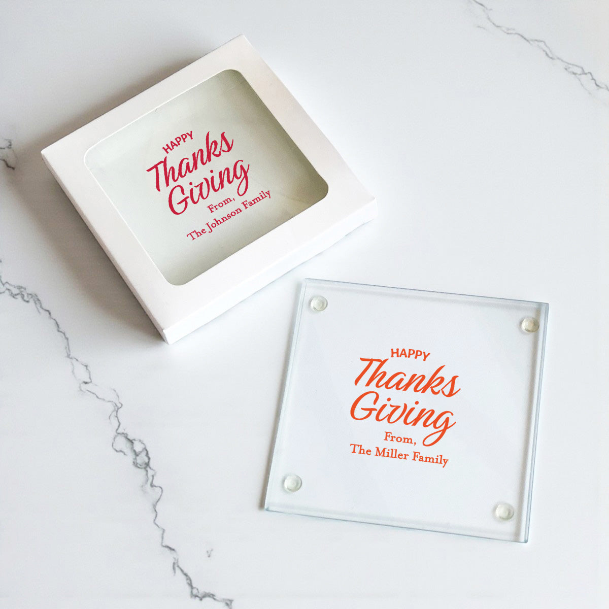 Happy Thanksgiving Personalized Glass Coaster (Set of 24)