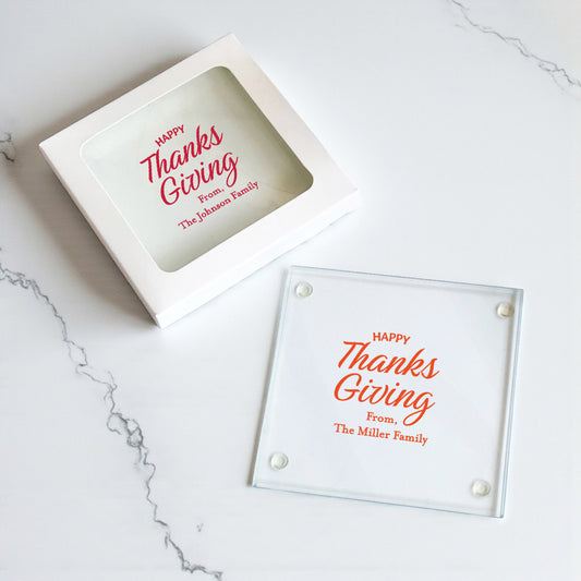 Happy Thanksgiving Personalized Glass Coaster (Set of 24)