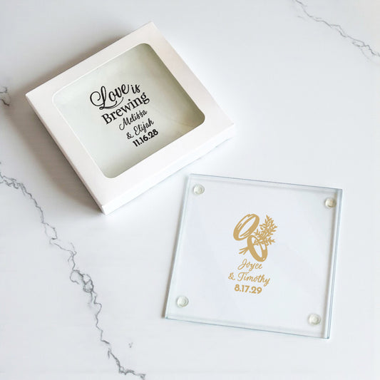 Wedding Personalized Glass Coaster (Set of 24)