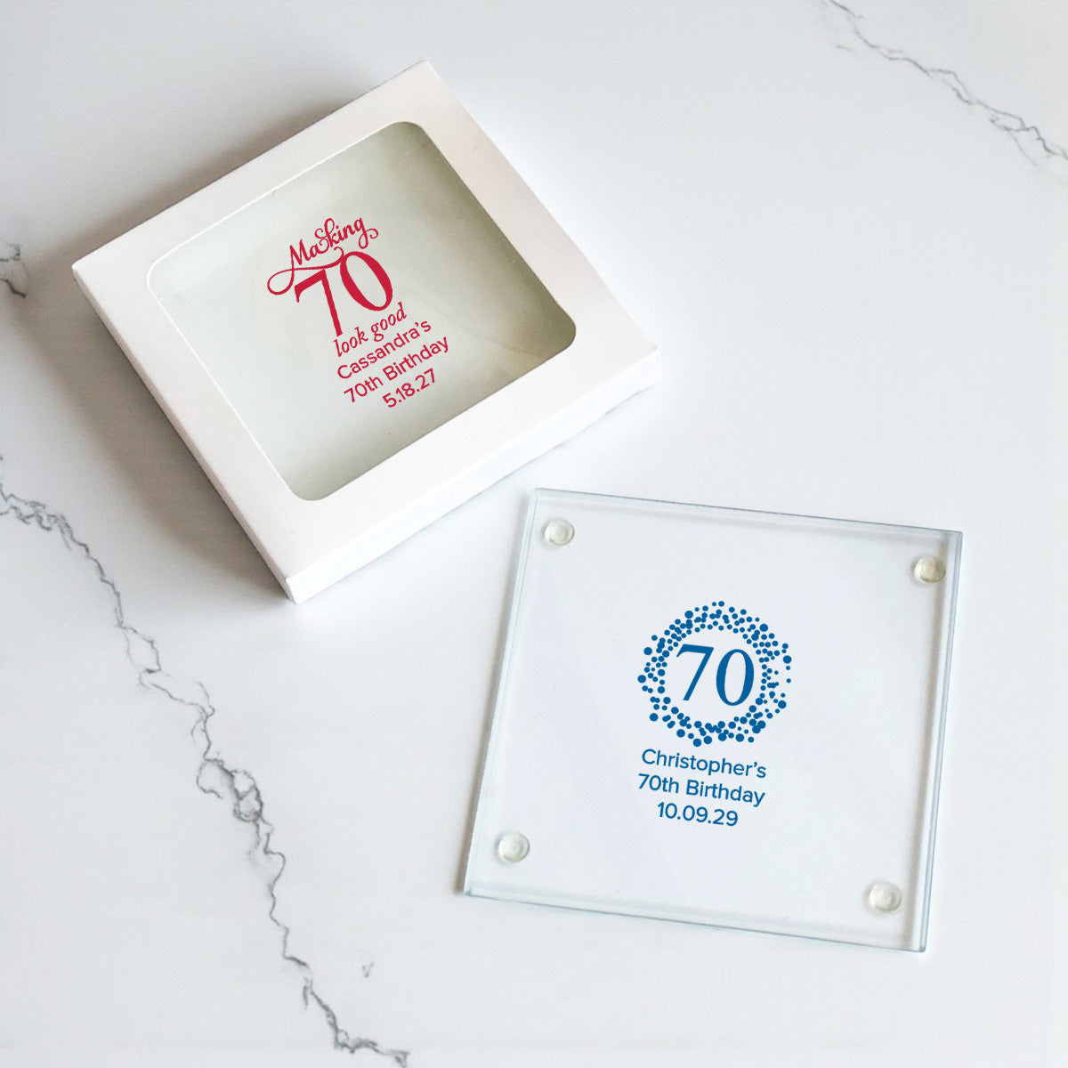 70th Birthday Personalized Glass Coaster (Set of 24)