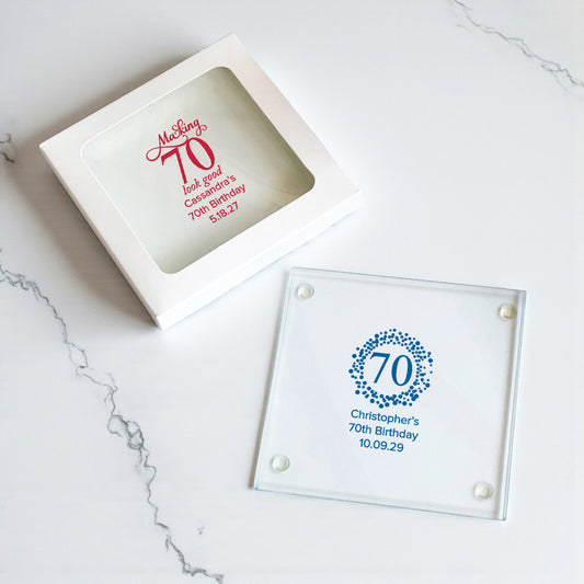 70th Birthday Personalized Glass Coaster (Set of 24)