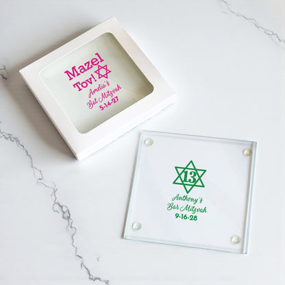 Bar/Bat Mitzvah Personalized Glass Coaster (Set of 24)