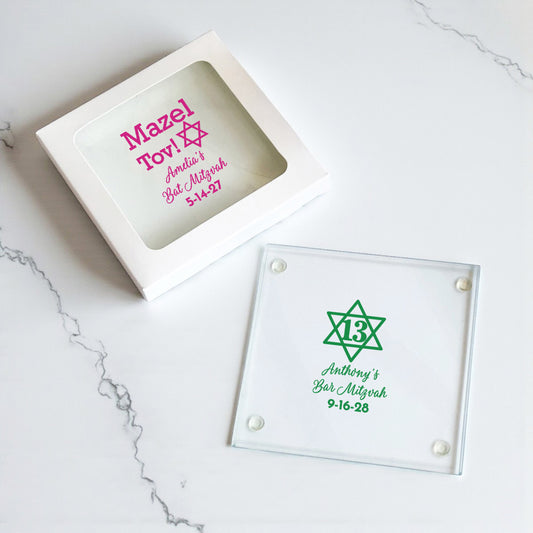 Bar/Bat Mitzvah Personalized Glass Coaster (Set of 24)